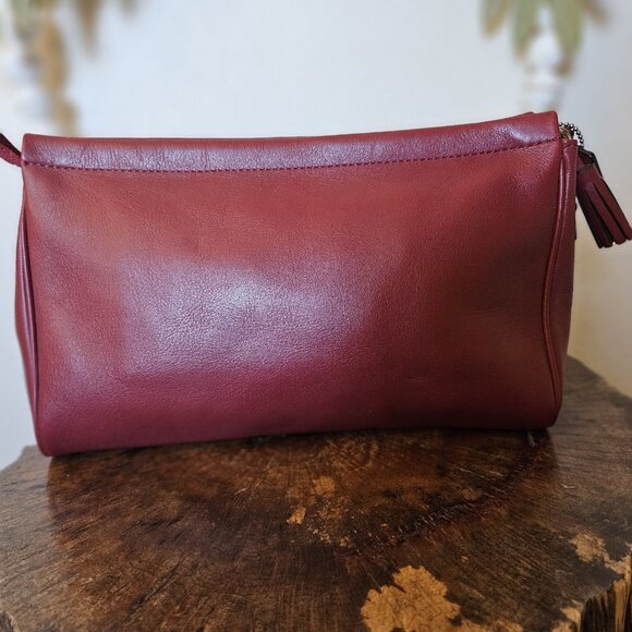 Coach Legacy Leather Clutch Wristlet Deep Port Wine Red Tassel Bag - Picture 11 of 16